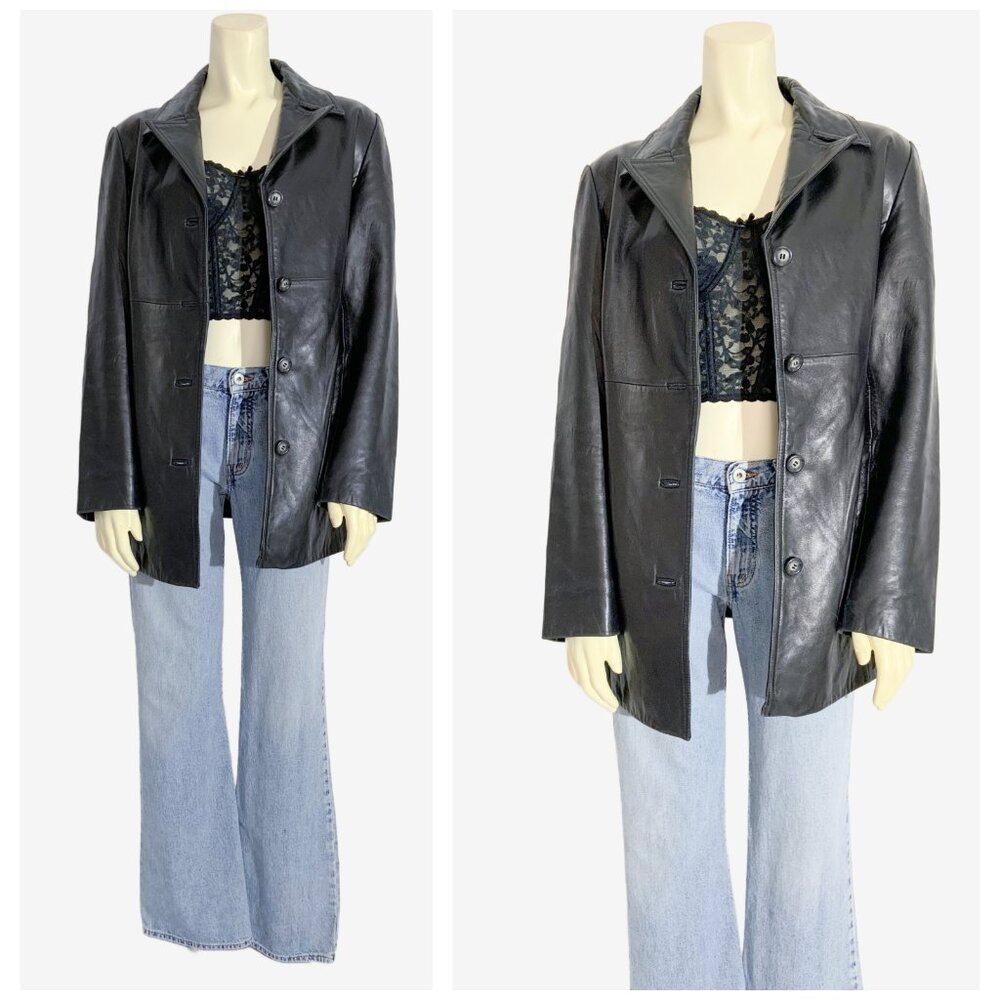 Vintage Black Leather Blazer Coat by DANIER / Made in Canada / size Small - Picture 3 of 11
